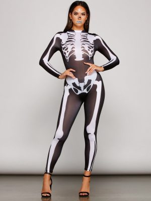 Spooky And Sultry Skeleton Print Catsuit
