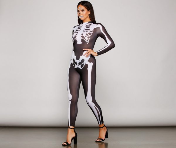 Spooky And Sultry Skeleton Print Catsuit - Image 3