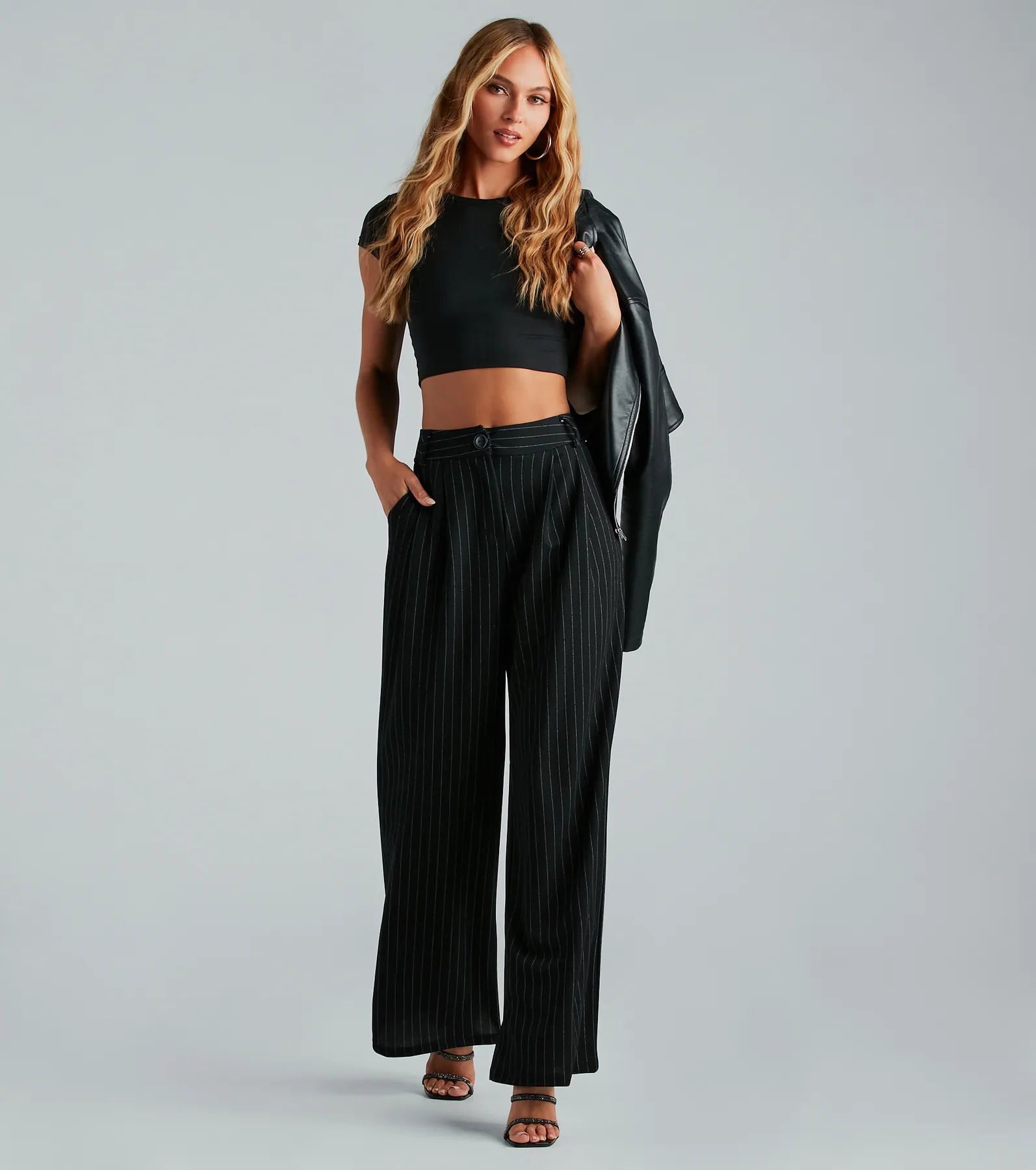 Work It High Rise Pinestripe Trouser Pants - Image 2