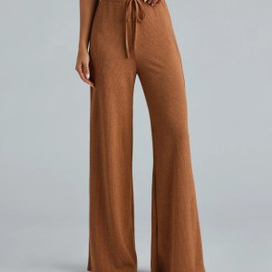 Weekend Mood Hacci Knit Wide-leg Pants