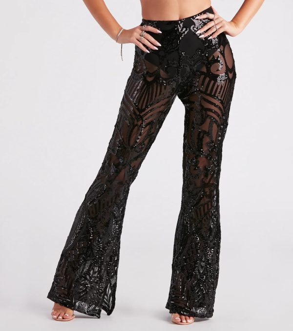 Glitzy Night Out Sequin Flare Pants - Image 2