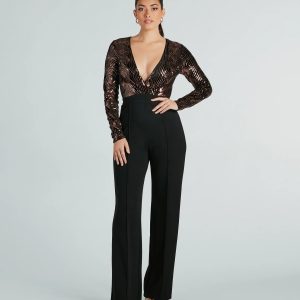 Gleam With Glamour Sequin Long Sleeve Jumpsuit
