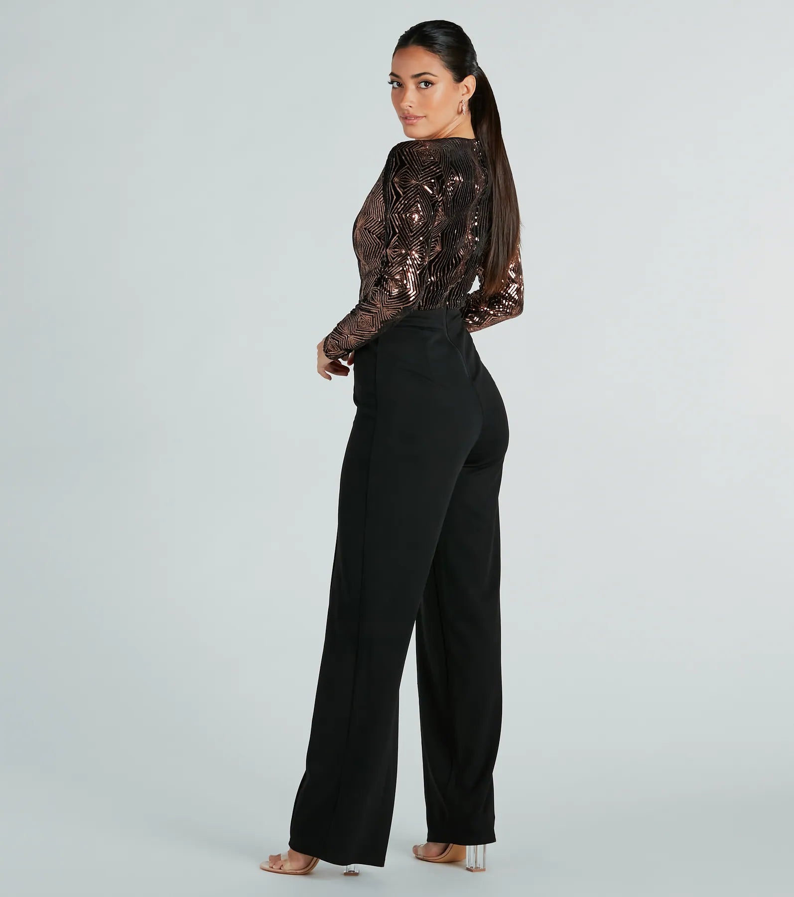 Gleam With Glamour Sequin Long Sleeve Jumpsuit - Image 2