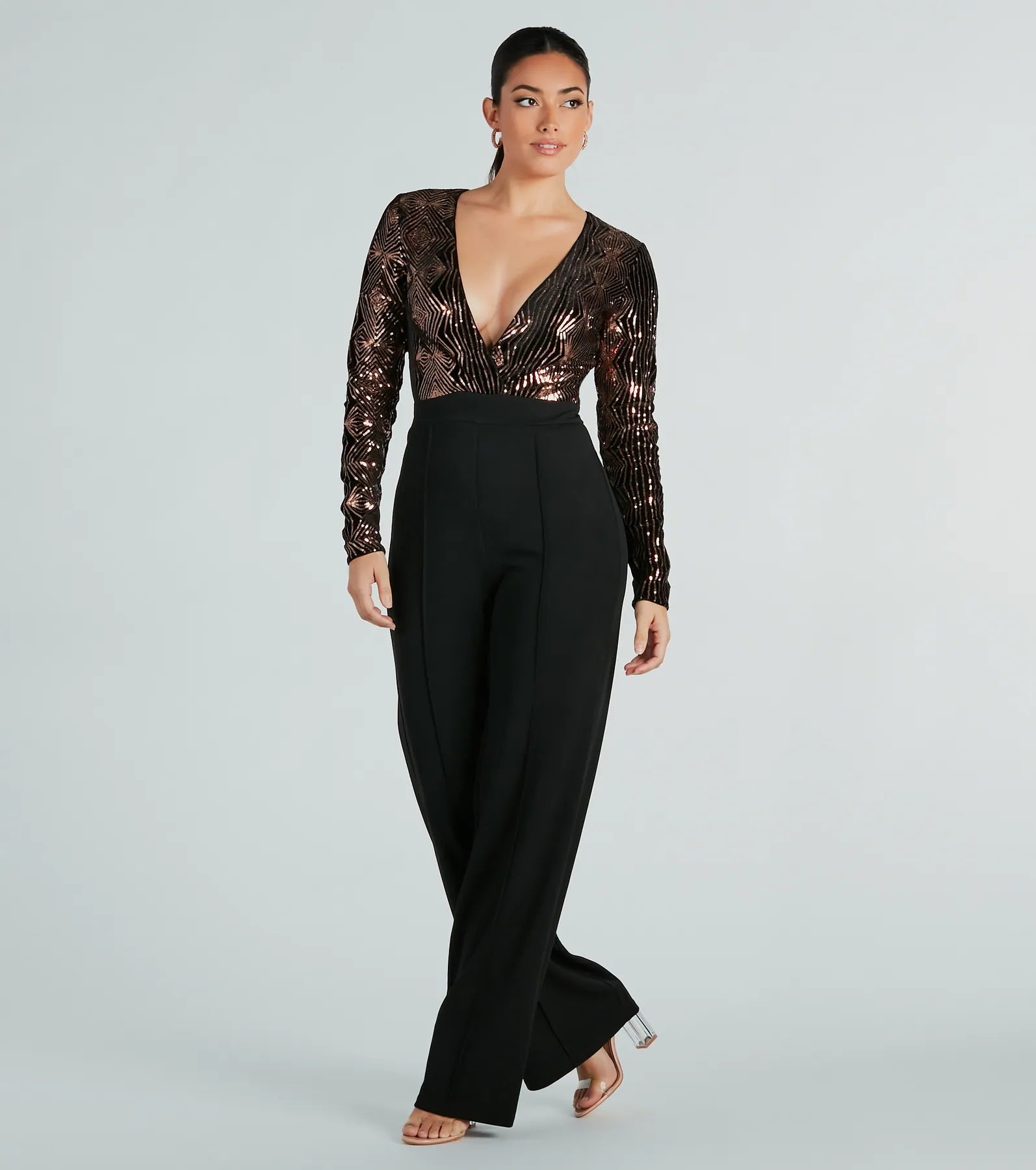 Gleam With Glamour Sequin Long Sleeve Jumpsuit - Image 3