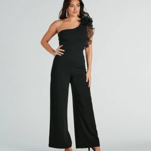 Editorial Babe One-Shoulder Ruffle Jumpsuit