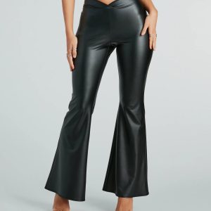 Sleek Flex Faux Leather Flare Pants