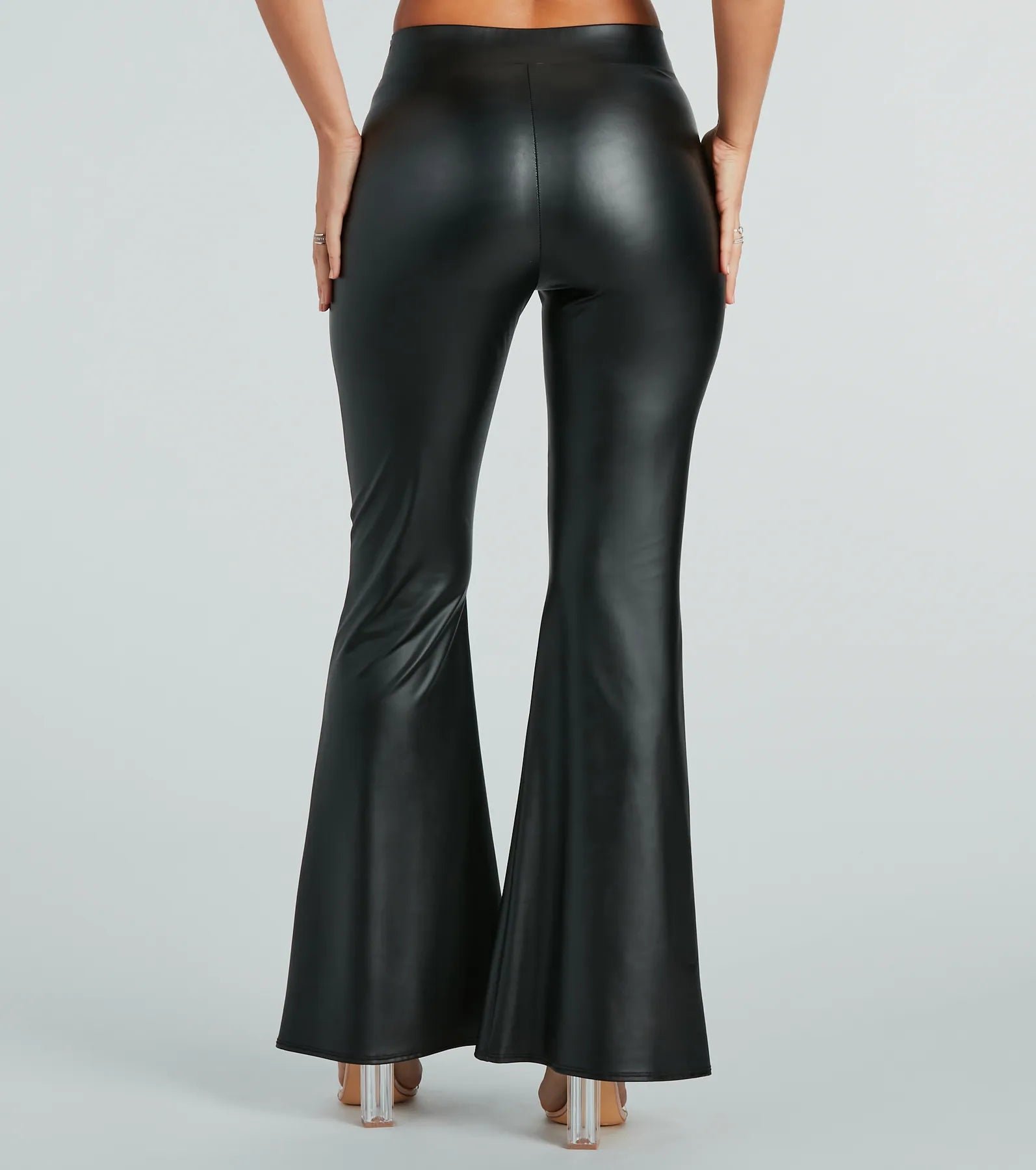 Sleek Flex Faux Leather Flare Pants - Image 3