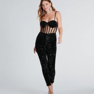 On Stage Sequin Corset Velvet Jumpsuit