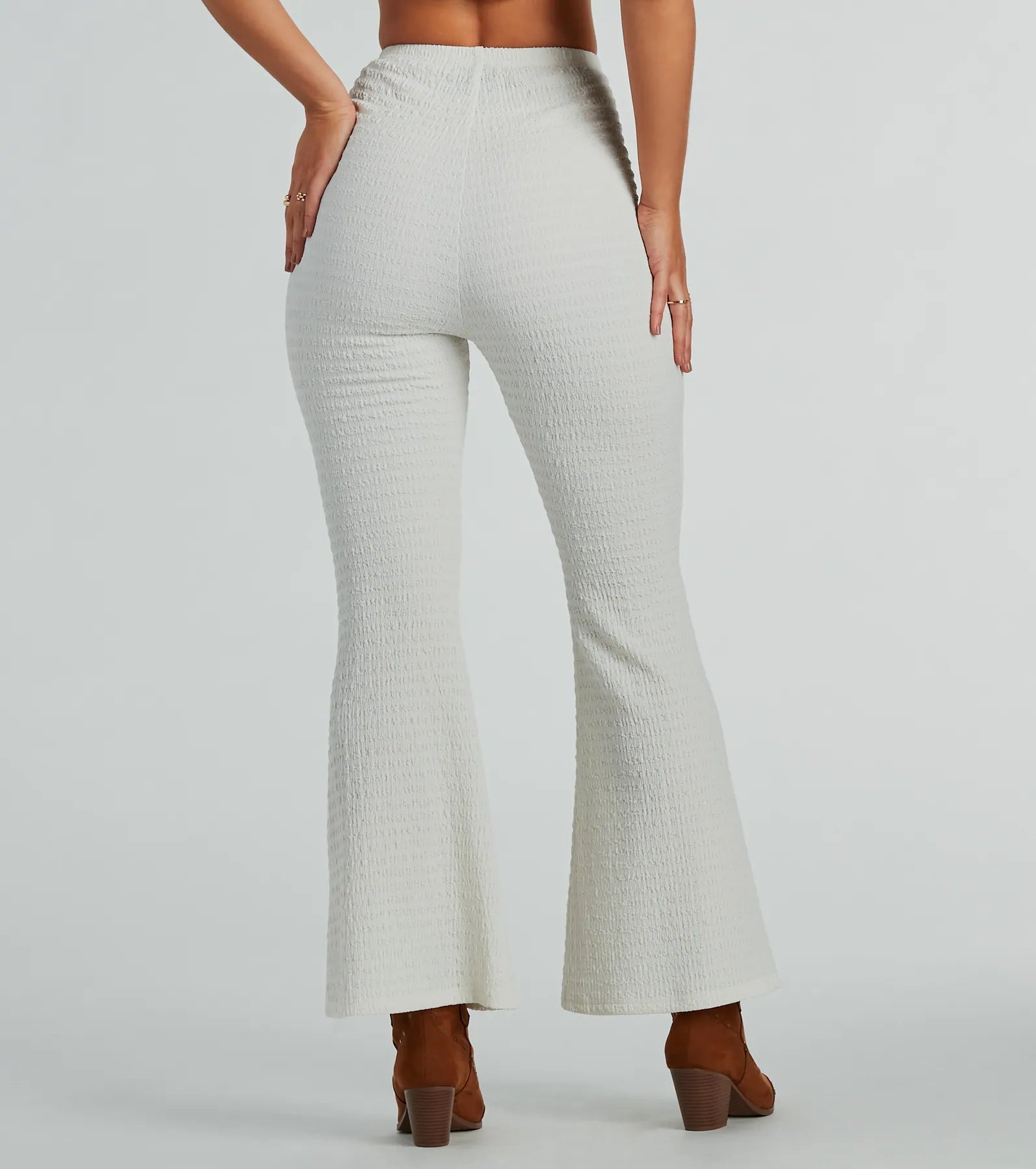 So Boho High Waist Crinkle Knit Flare Pants - Image 3