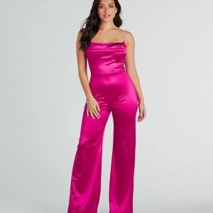 Make It Count Satin Rhinestone Strap Jumpsuit