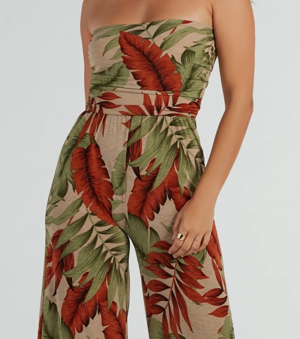 Vacay Mood Strapless Tropical Knit Jumpsuit - Image 3