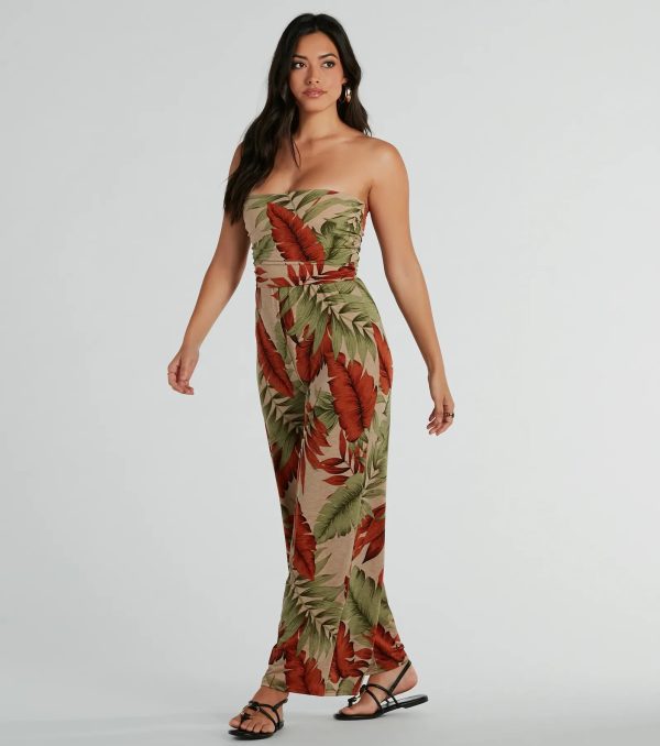Vacay Mood Strapless Tropical Knit Jumpsuit - Image 4