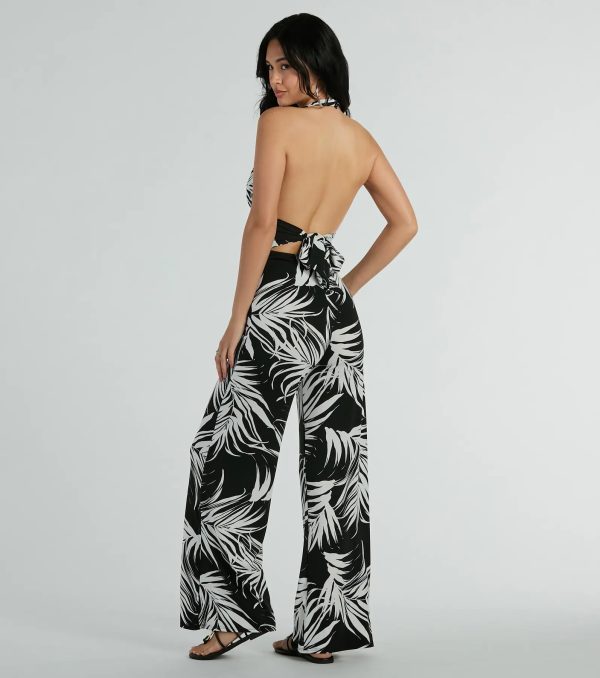 Majorly Tropical Plunge Halter Wide-Leg Jumpsuit - Image 2