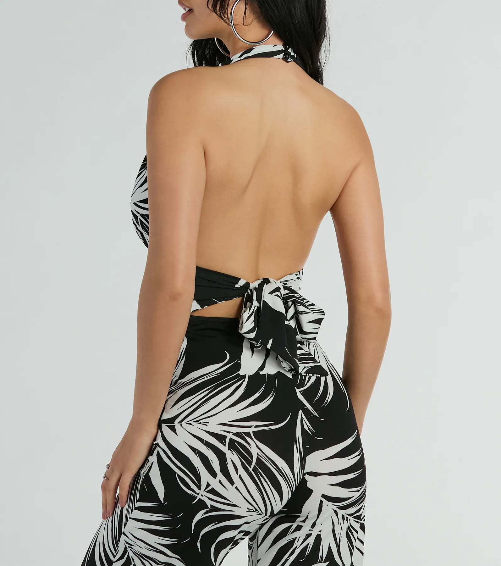 Majorly Tropical Plunge Halter Wide-Leg Jumpsuit - Image 4