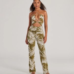 Jet-Set to Paradise Strappy Cutout Tropical Knit Jumpsuit