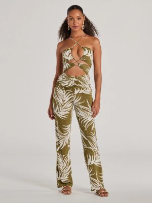 Jet-Set to Paradise Strappy Cutout Tropical Knit Jumpsuit