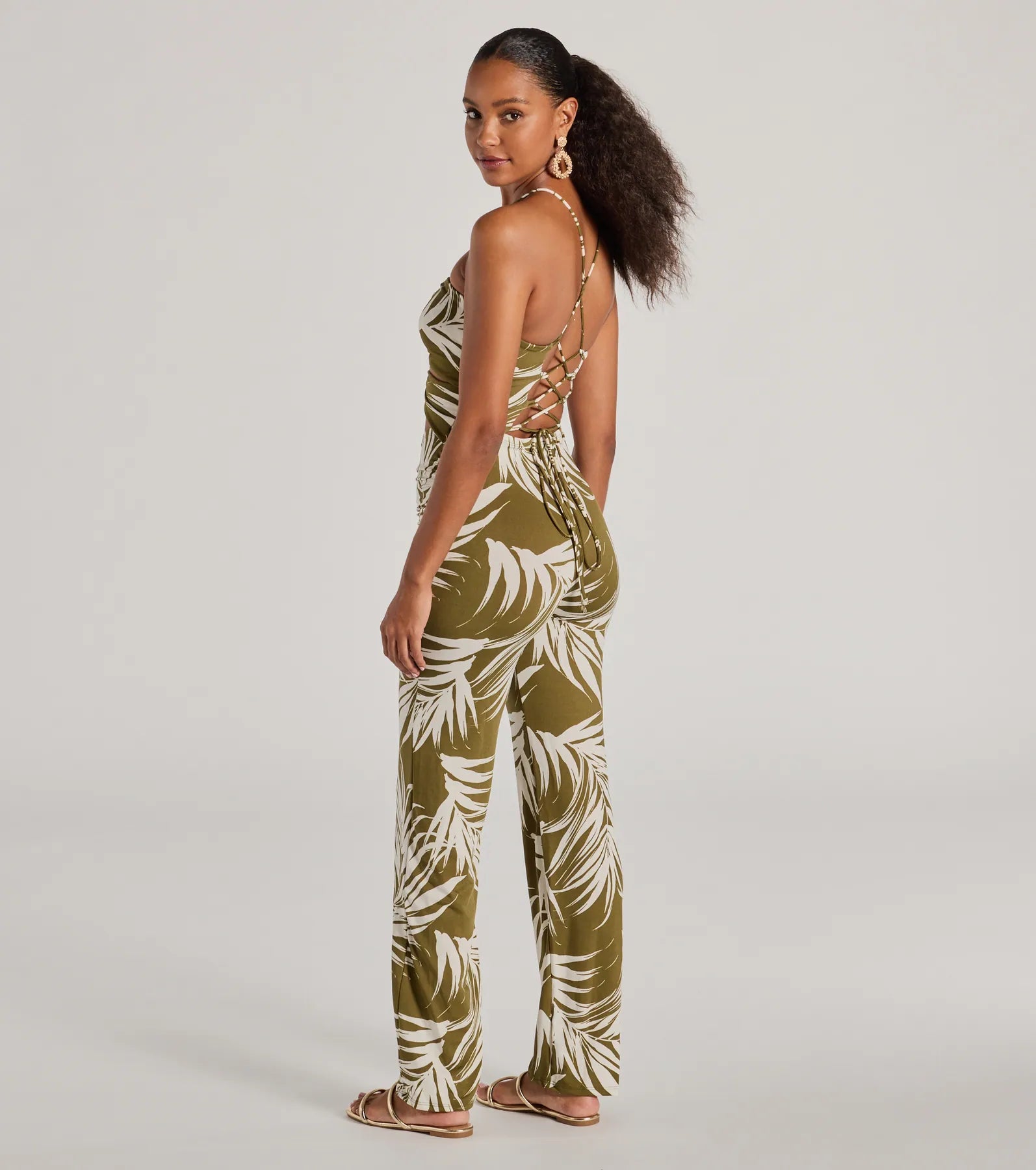 Jet-Set to Paradise Strappy Cutout Tropical Knit Jumpsuit - Image 2