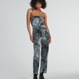Got Em' Tripping Lace-Up Denim Print Jumpsuit