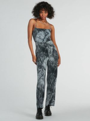 Got Em' Tripping Lace-Up Denim Print Jumpsuit