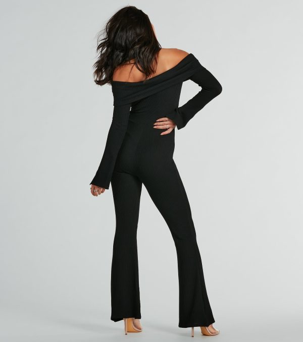 So Chic Off-The-Shoulder Long Sleeve Knit Jumpsuit - Image 3