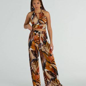Vacay Ready Tropical Knit Wide-Leg Pants
