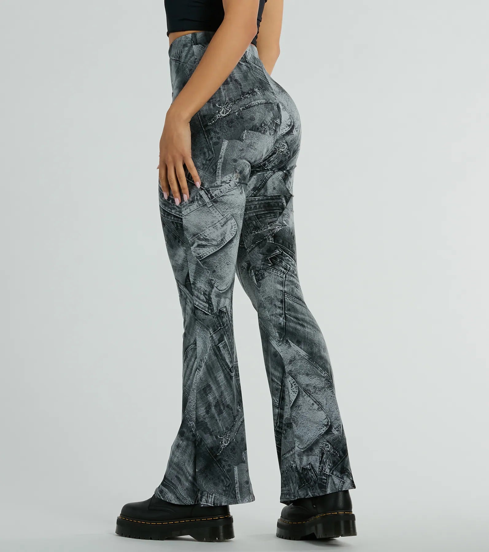 Got The Blues High Rise Denim Print Flare Pants - Image 2