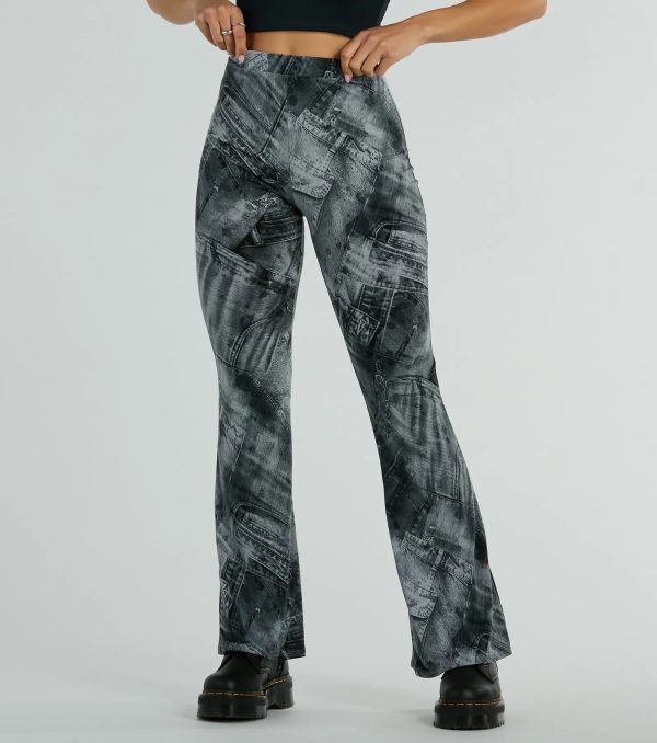 Got The Blues High Rise Denim Print Flare Pants - Image 3