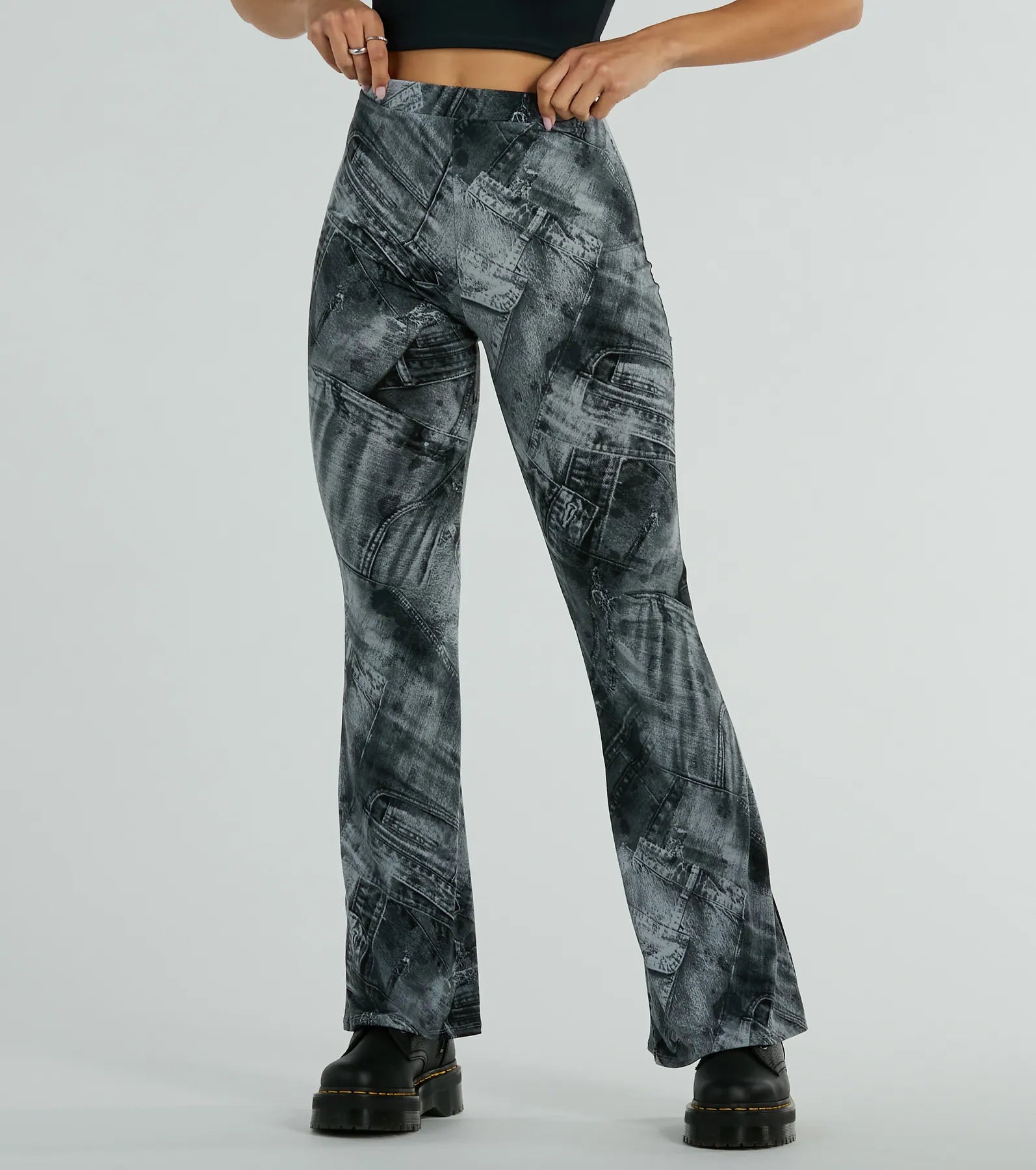 Got The Blues High Rise Denim Print Flare Pants - Image 3