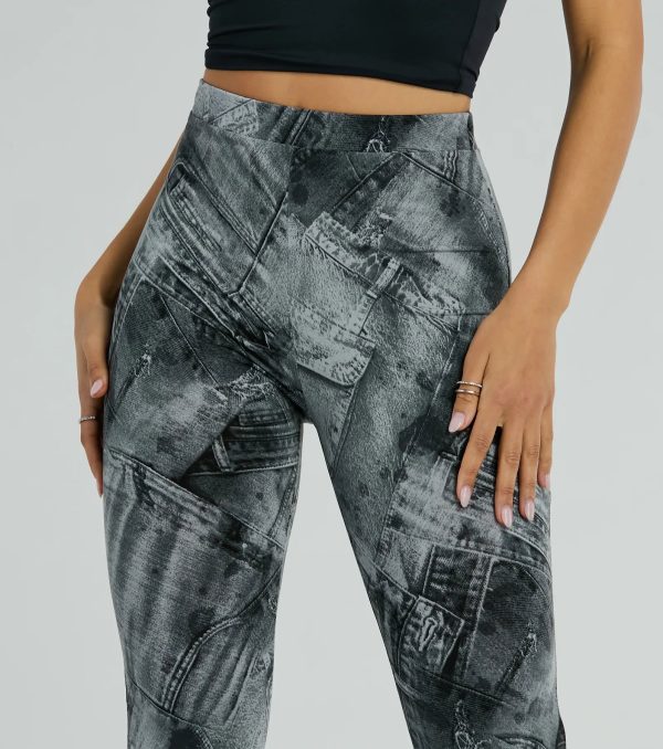 Got The Blues High Rise Denim Print Flare Pants - Image 4