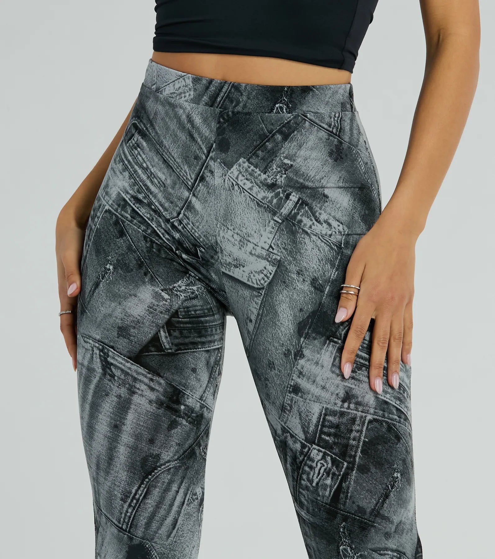 Got The Blues High Rise Denim Print Flare Pants - Image 4