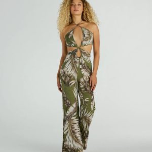 Paradise Awaits Cutout Tropical Knit Jumpsuit