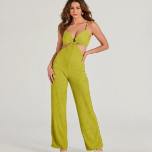 Flawless Vibes V-Neck Cutout Wide-Leg Jumpsuit