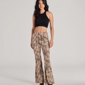 Slither In Style High Rise Snake Print Flare Pants