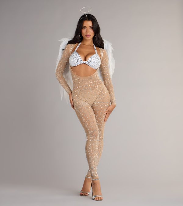 Iridescent Sparkle Rhinestone-Embellished Sheer Catsuit - Image 2