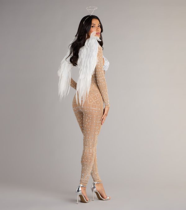 Iridescent Sparkle Rhinestone-Embellished Sheer Catsuit - Image 4