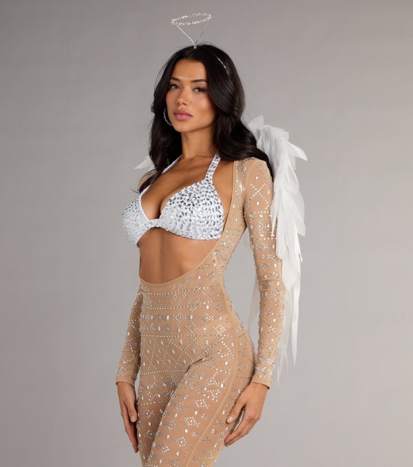 Iridescent Sparkle Rhinestone-Embellished Sheer Catsuit - Image 5