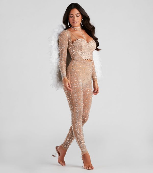 Iridescent Sparkle Rhinestone-Embellished Sheer Catsuit - Image 9