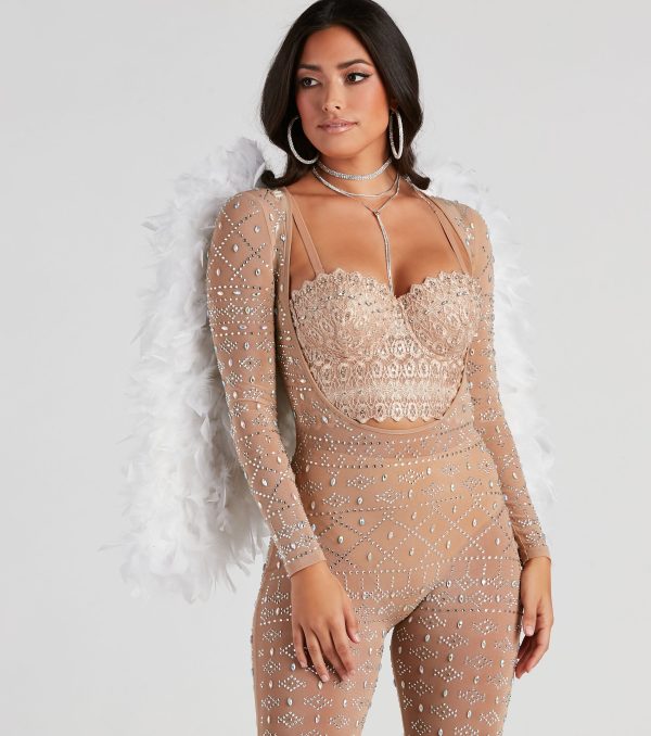 Iridescent Sparkle Rhinestone-Embellished Sheer Catsuit - Image 10