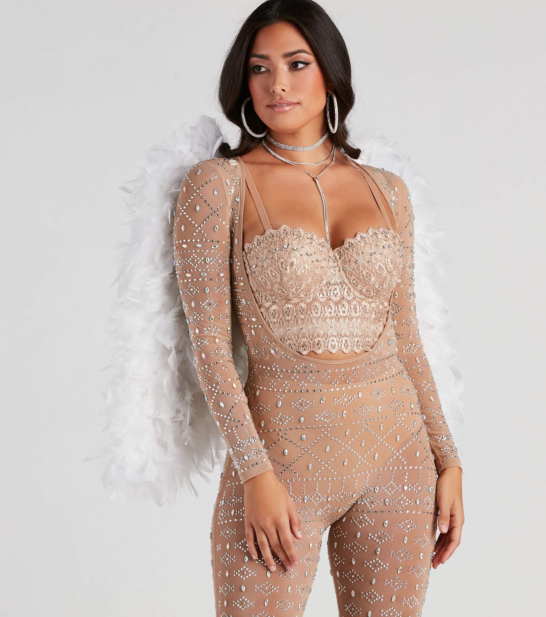 Iridescent Sparkle Rhinestone-Embellished Sheer Catsuit - Image 10