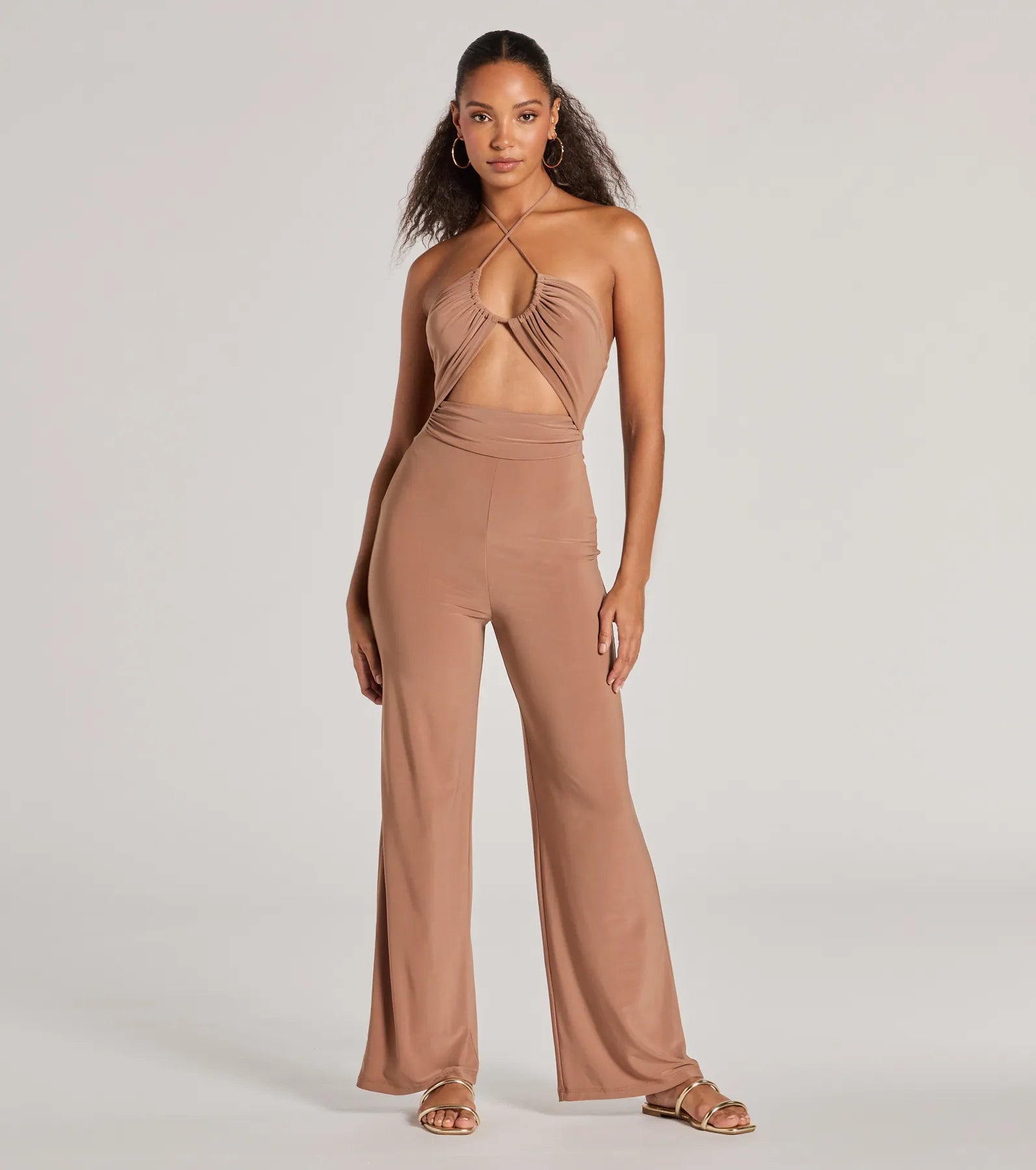 Enticing Sass Halter Cutout Wide-Leg Jumpsuit - Image 5