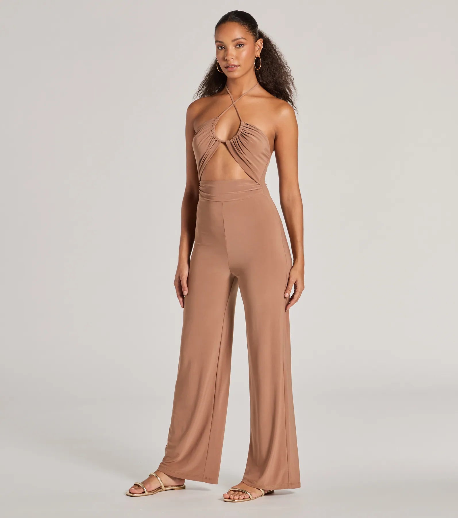 Enticing Sass Halter Cutout Wide-Leg Jumpsuit - Image 8