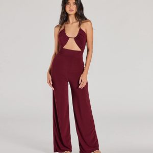 Enticing Sass Halter Cutout Wide-Leg Jumpsuit