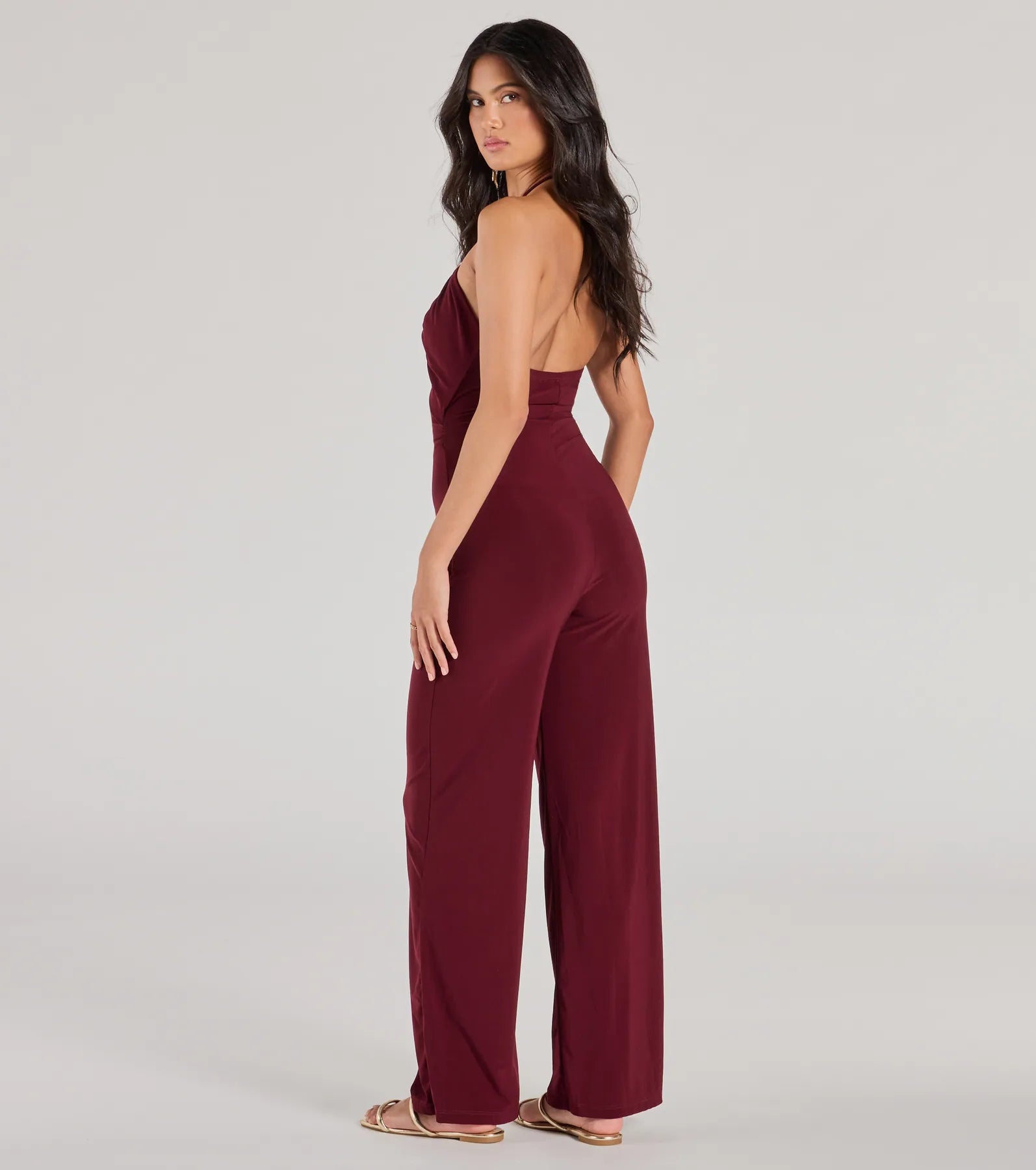 Enticing Sass Halter Cutout Wide-Leg Jumpsuit - Image 2
