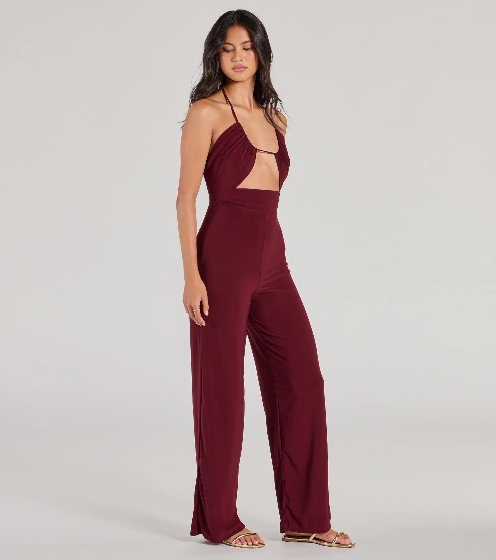 Enticing Sass Halter Cutout Wide-Leg Jumpsuit - Image 4