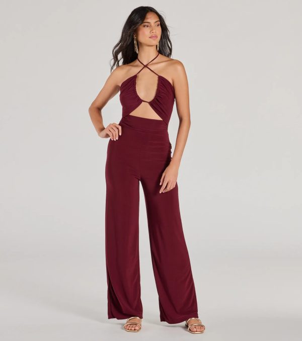 Enticing Sass Halter Cutout Wide-Leg Jumpsuit - Image 9
