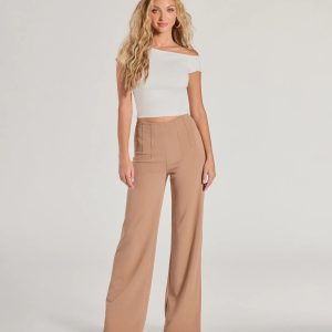Stylish Impression High Rise Straight Leg Trouser Pants
