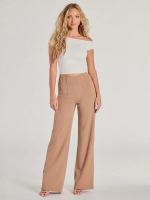 Stylish Impression High Rise Straight Leg Trouser Pants