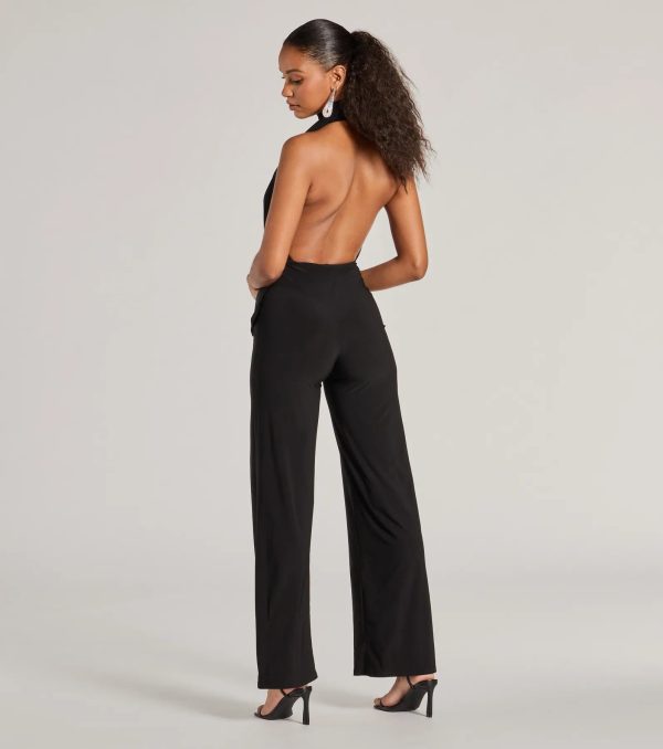 Chic Position Plunge Scarf Straight-Leg Jumpsuit - Image 2