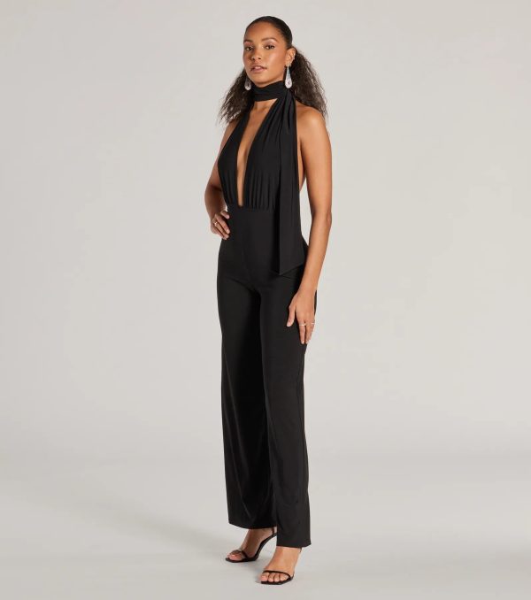 Chic Position Plunge Scarf Straight-Leg Jumpsuit - Image 4