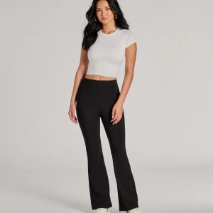 Laidback Look Ribbed Knit Flare Pants